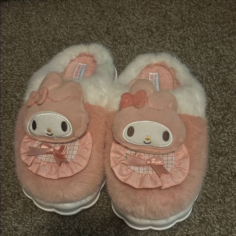 Sanrio My Melody Pink and White Plush Slippers